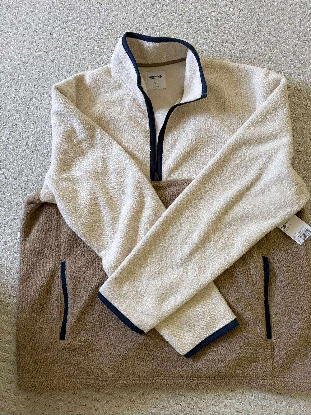 Sonoma Two-Tone Cream and Brown Half-Zip Sherpa Pullover